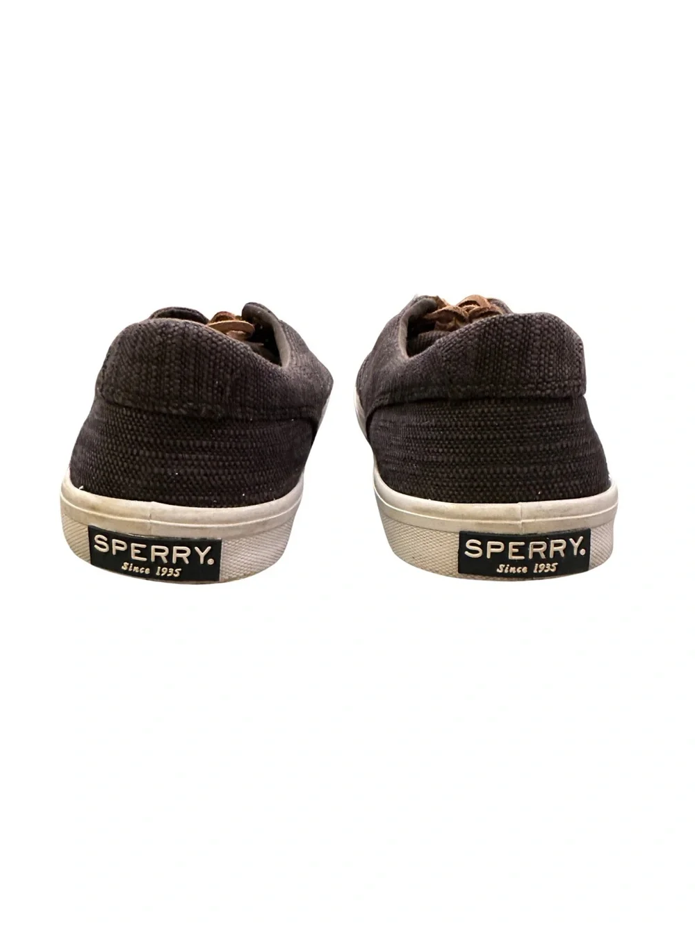 Sperry Men's Charcoal Canvas Boat Shoes with Tan Laces - Size 11